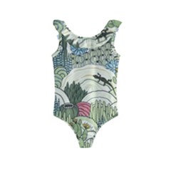 Playful Cactus Desert Landscape Illustrated Seamless Pattern Kids  Frill Swimsuit by Grandong