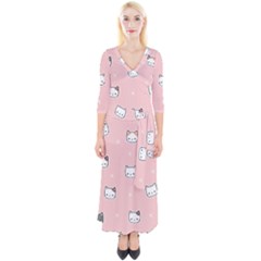 Cute Cat Cartoon Doodle Seamless Pink Pattern Quarter Sleeve Wrap Maxi Dress by Grandong