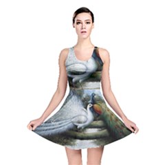 Canvas Oil Painting Two Peacock Reversible Skater Dress by Grandong