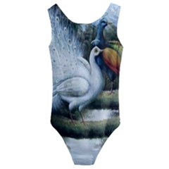 Canvas Oil Painting Two Peacock Kids  Cut-out Back One Piece Swimsuit by Grandong