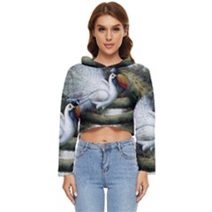 Canvas Oil Painting Two Peacock Women s Lightweight Cropped Hoodie by Grandong