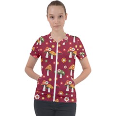 Woodland Mushroom And Daisy Seamless Pattern Short Sleeve Zip Up Jacket by Grandong