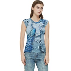 Chinese Style 3d Embossed Blue Peacock Oil Painting Women s Raglan Cap Sleeve T-shirt by Grandong