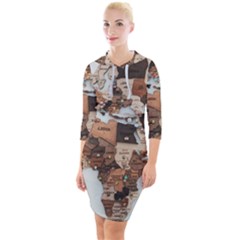 3d Vintage World Map Quarter Sleeve Hood Bodycon Dress by Grandong