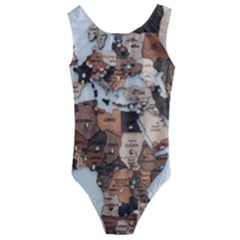 3d Vintage World Map Kids  Cut-out Back One Piece Swimsuit by Grandong