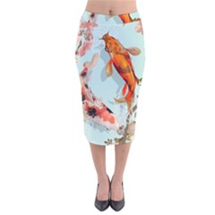 Koi Fish Velvet Midi Pencil Skirt by Grandong