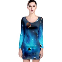 3d Universe Space Star Planet Long Sleeve Bodycon Dress by Grandong