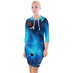 3d Universe Space Star Planet Quarter Sleeve Hood Bodycon Dress by Grandong