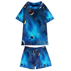 3d Universe Space Star Planet Kids  Swim T-shirt And Shorts Set by Grandong