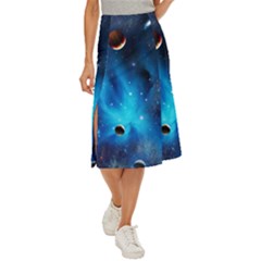 3d Universe Space Star Planet Midi Panel Skirt by Grandong