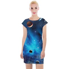 3d Universe Space Star Planet Cap Sleeve Bodycon Dress by Grandong