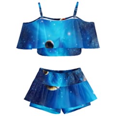 3d Universe Space Star Planet Kids  Off Shoulder Skirt Bikini by Grandong