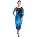 3d Universe Space Star Planet Quarter Sleeve Midi Velour Bodycon Dress View1