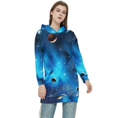 3d Universe Space Star Planet Women s Long Oversized Pullover Hoodie by Grandong