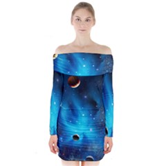 3d Universe Space Star Planet Long Sleeve Off Shoulder Dress by Grandong