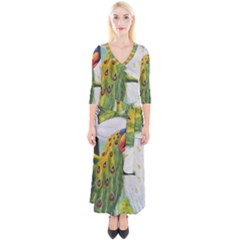 Peacock Art Quarter Sleeve Wrap Maxi Dress by Grandong