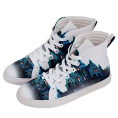 Blue Castle Halloween Horror Haunted House Men s Hi-top Skate Sneakers by Sarkoni