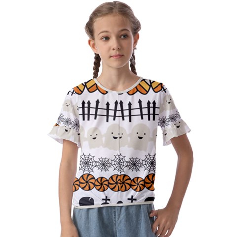 Halloween Holidays Kids  Cuff Sleeve Scrunch Bottom T-shirt by Sarkoni