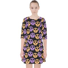 Halloween Skull Pattern Quarter Sleeve Pocket Dress by Ndabl3x