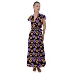 Halloween Skull Pattern Flutter Sleeve Maxi Dress by Ndabl3x