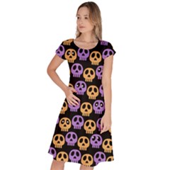 Halloween Skull Pattern Classic Short Sleeve Dress by Ndabl3x