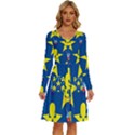 Blue Yellow October 31 Halloween Long Sleeve Dress With Pocket View1