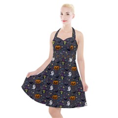 Halloween Bat Pattern Halter Party Swing Dress  by Ndabl3x