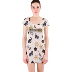 Cat Halloween Pattern Short Sleeve Bodycon Dress by Ndabl3x