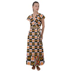 Chess Halloween Pattern Flutter Sleeve Maxi Dress by Ndabl3x