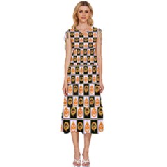 Chess Halloween Pattern V-neck Drawstring Shoulder Sleeveless Maxi Dress by Ndabl3x