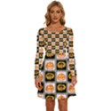 Chess Halloween Pattern Long Sleeve Wide Neck Velvet Dress View1