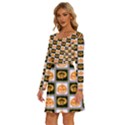 Chess Halloween Pattern Long Sleeve Wide Neck Velvet Dress View2