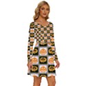 Chess Halloween Pattern Long Sleeve Wide Neck Velvet Dress View3