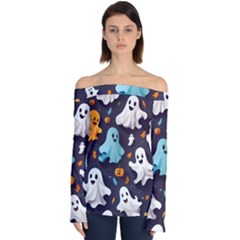 Ghost Pumpkin Scary Off Shoulder Long Sleeve Top by Ndabl3x