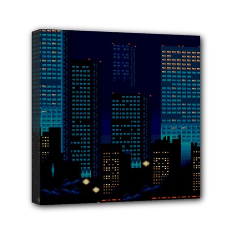 Pixel Art Night City Japan Mini Canvas 6  X 6  (stretched) by Sarkoni