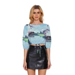 Japanese Themed Pixel Art The Urban And Rural Side Of Japan Mid Sleeve Drawstring Hem Top by Sarkoni