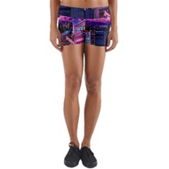 Retro City Pixel Yoga Shorts by Sarkoni