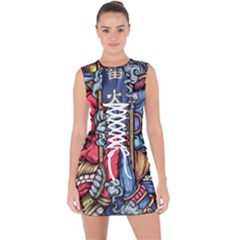 Japan Art Aesthetic Lace Up Front Bodycon Dress by Sarkoni