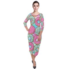 Donut Pattern Texture Colorful Sweet Quarter Sleeve Midi Velour Bodycon Dress by Grandong