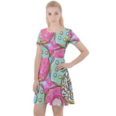 Donut Pattern Texture Colorful Sweet Cap Sleeve Velour Dress  by Grandong