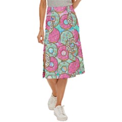 Donut Pattern Texture Colorful Sweet Midi Panel Skirt by Grandong