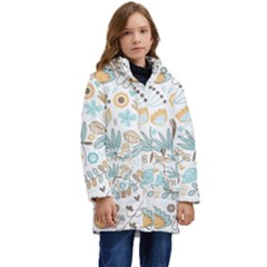 Pattern Flower Leaves, Kids  Hooded Longline Puffer Jacket by Grandong