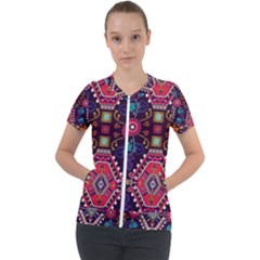 Pattern Ornament Motif Colorful Texture Short Sleeve Zip Up Jacket by Grandong