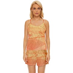 Abstract Texture Of Colorful Bright Pattern Transparent Leaves Orange And Yellow Color Satin Pajama Short Set by Grandong