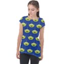 Alien Pattern Cap Sleeve High Low Top View1