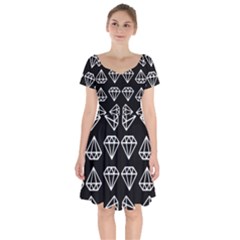 Black Diamond Pattern Short Sleeve Bardot Dress by Ndabl3x