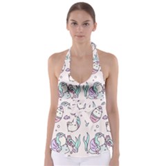 Cartoon Cat Cute Animal Kawaii Pastel Pattern Tie Back Tankini Top by Ndabl3x