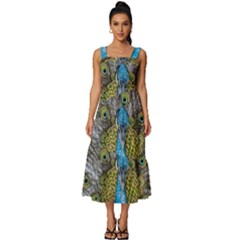 Peacock-feathers2 Square Neckline Tiered Midi Dress by nateshop