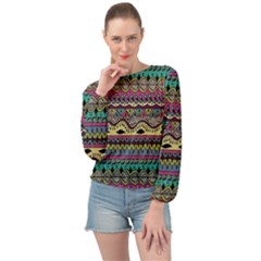 Aztec Design Banded Bottom Chiffon Top by nateshop