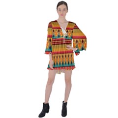 Aztec V-neck Flare Sleeve Mini Dress by nateshop